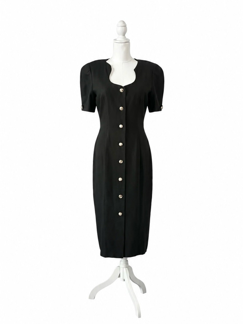 Black Midi Dress with Buttons Vintage Adele Simpson‎ Size 10